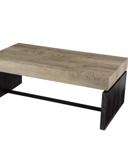 44" Natural And Black Chunky  Wood With Iron Coffee Table