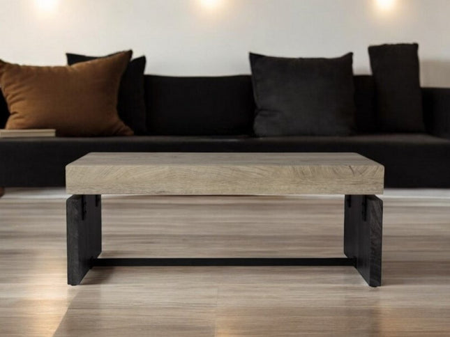 44" Natural And Black Chunky  Wood With Iron Coffee Table