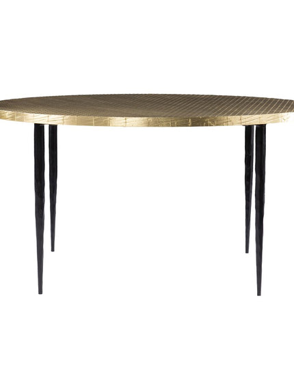 34" Black And Gold Embossed Metal Round Coffee Table