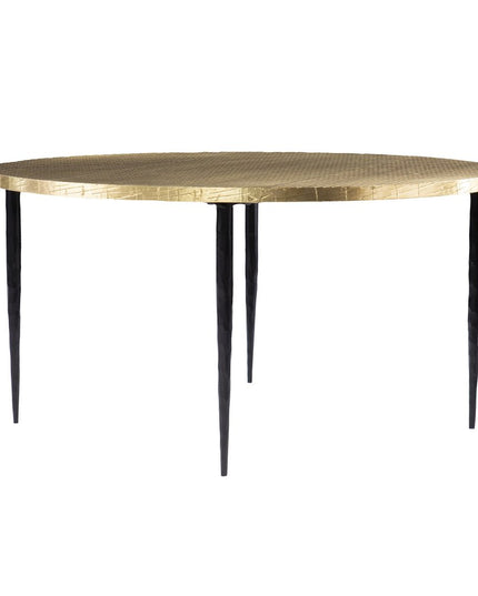 34" Black And Gold Embossed Metal Round Coffee Table