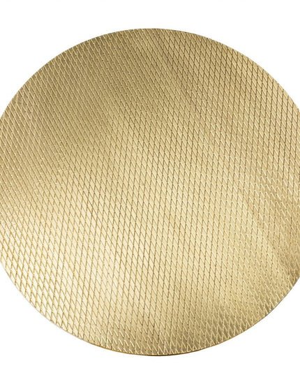 34" Black And Gold Embossed Metal Round Coffee Table