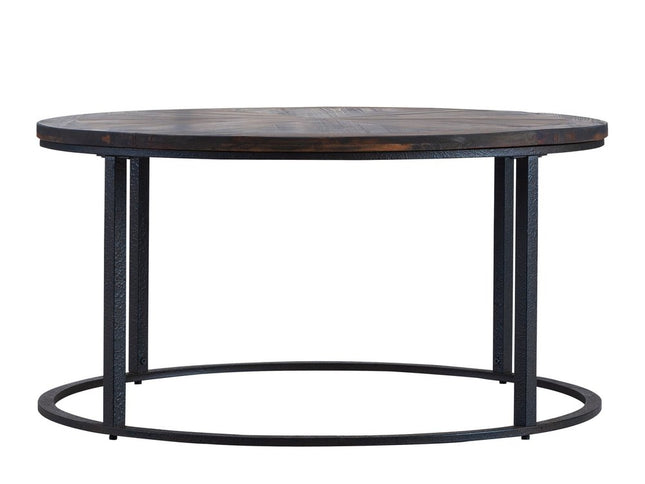 36" Natural And Brown Reclaimed Wood And Metal Round Coffee Table