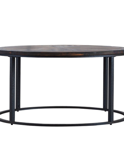 36" Natural And Brown Reclaimed Wood And Metal Round Coffee Table