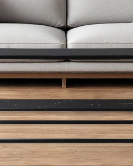 42" Black Glass Faux Marble And Metal Coffee Table With Shelf