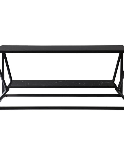42" Black Glass Faux Marble And Metal Coffee Table With Shelf