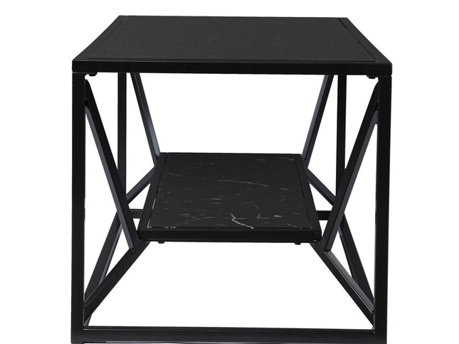 42" Black Glass Faux Marble And Metal Coffee Table With Shelf