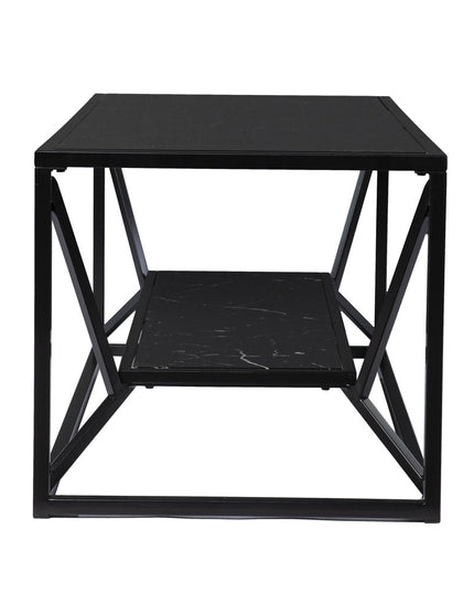 42" Black Glass Faux Marble And Metal Coffee Table With Shelf