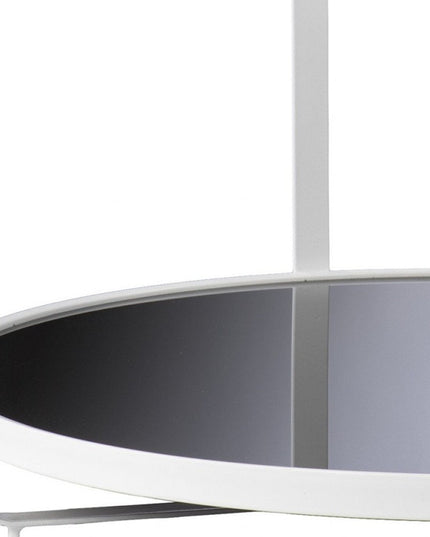 32" White Glass And Metal Two Tier Round Coffee Table