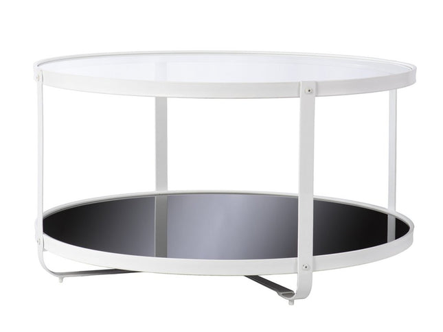 32" White Glass And Metal Two Tier Round Coffee Table