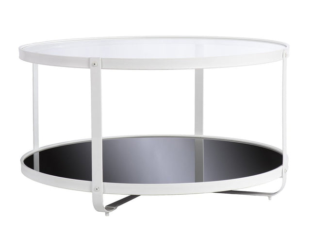 32" White Glass And Metal Two Tier Round Coffee Table
