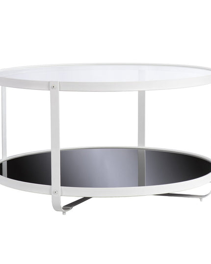 32" White Glass And Metal Two Tier Round Coffee Table