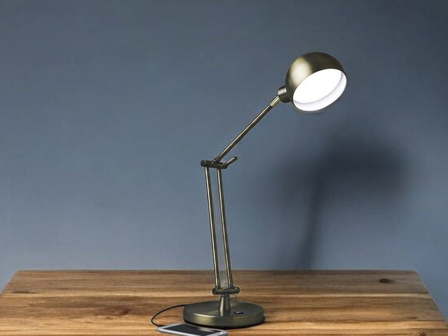 Shiny Satin Brass LED Adjustable Desk Lamp