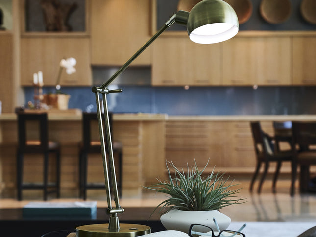 Shiny Satin Brass LED Adjustable Desk Lamp