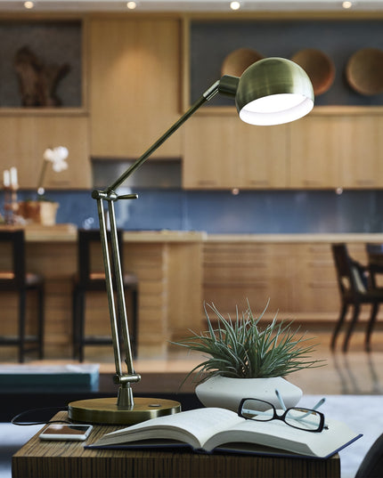 Shiny Satin Brass LED Adjustable Desk Lamp