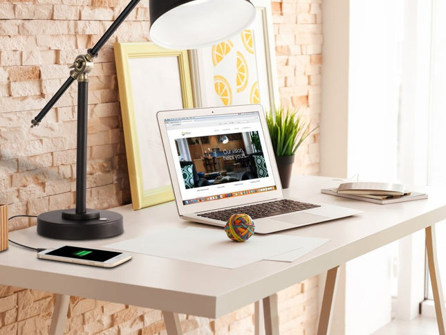 Matte Black and Antiqued Brass LED Adjustable Desk Lamp