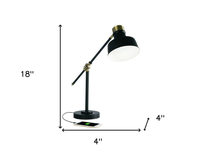 Matte Black and Antiqued Brass LED Adjustable Desk Lamp