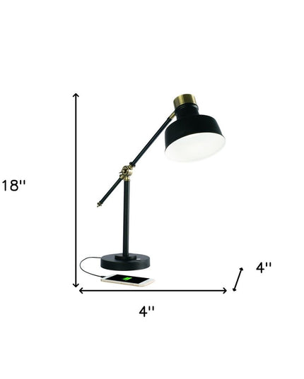 Matte Black and Antiqued Brass LED Adjustable Desk Lamp