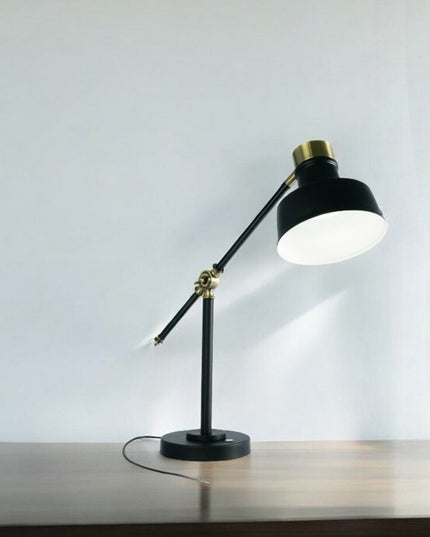 Matte Black and Antiqued Brass LED Adjustable Desk Lamp