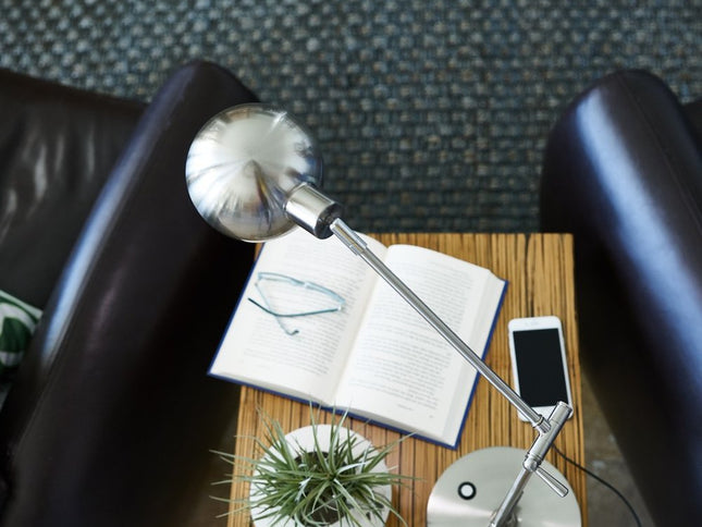 18" Nickel Metal Adjustable Swing Arm LED Desk Lamp With USB