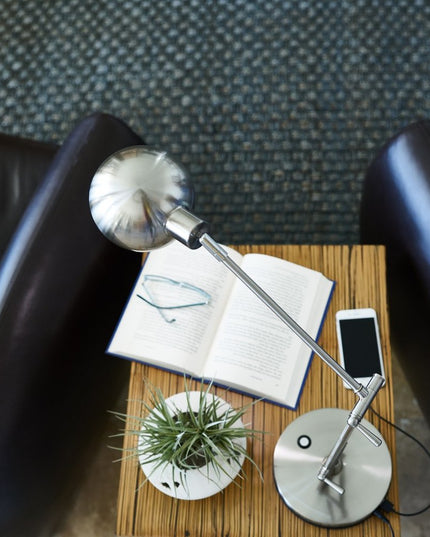 18" Nickel Metal Adjustable Swing Arm LED Desk Lamp With USB