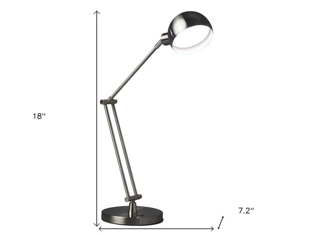 18" Nickel Metal Adjustable Swing Arm LED Desk Lamp With USB
