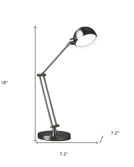 18" Nickel Metal Adjustable Swing Arm LED Desk Lamp With USB