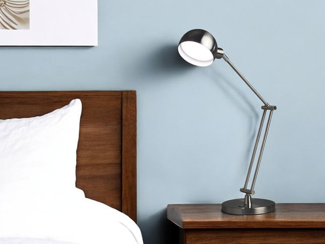 18" Nickel Metal Adjustable Swing Arm LED Desk Lamp With USB