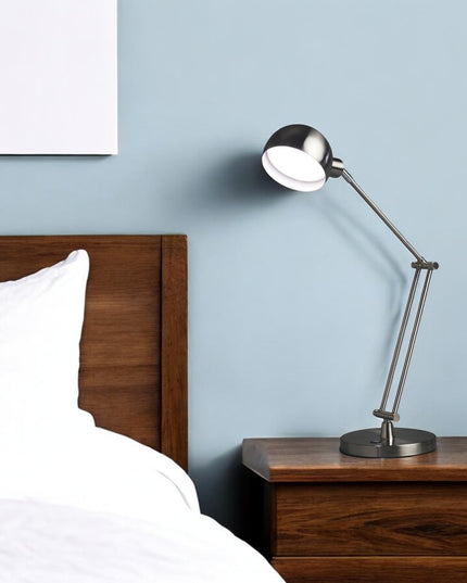 18" Nickel Metal Adjustable Swing Arm LED Desk Lamp With USB