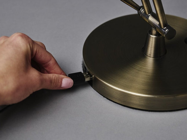 18" Antiqued Bronze Adjustable Swing Arm Desk Lamp USB With Antiqued Bronze Shade