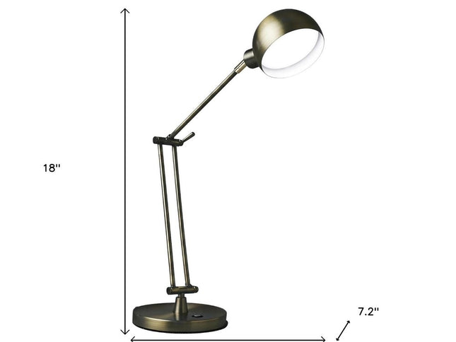 18" Antiqued Bronze Adjustable Swing Arm Desk Lamp USB With Antiqued Bronze Shade