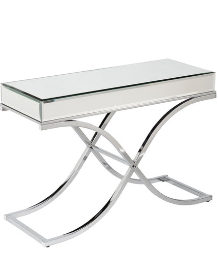 42" Silver Mirrored Glass Cross Leg Console Table
