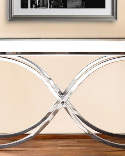 42" Silver Mirrored Glass Cross Leg Console Table