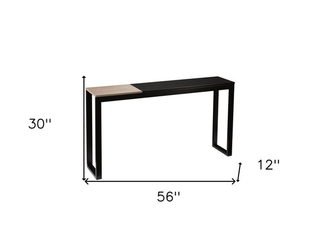 56" Natural and Black and Black Sled Console Table