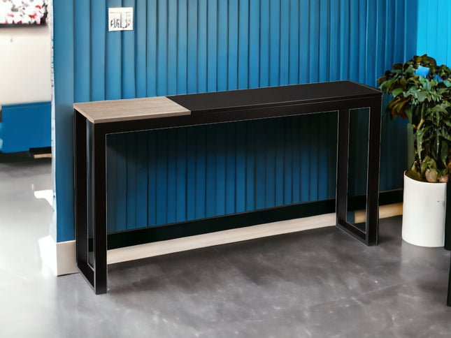 56" Natural and Black and Black Sled Console Table