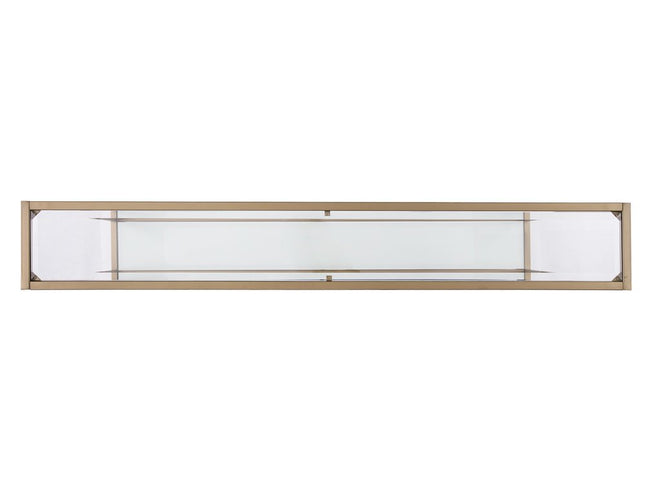 56" Clear and Gold Glass Mirrored Frame Console Table With Shelves