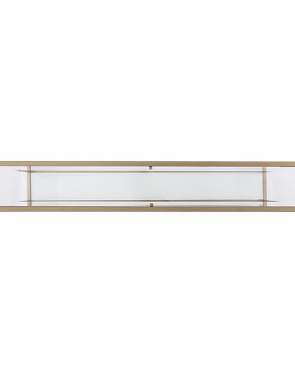 56" Clear and Gold Glass Mirrored Frame Console Table With Shelves