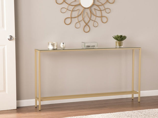 56" Silver and Gold Mirrored Glass Console Table