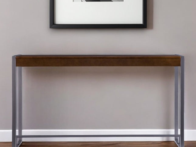 54" Dark Brown and Gunmetal Sled Console Table