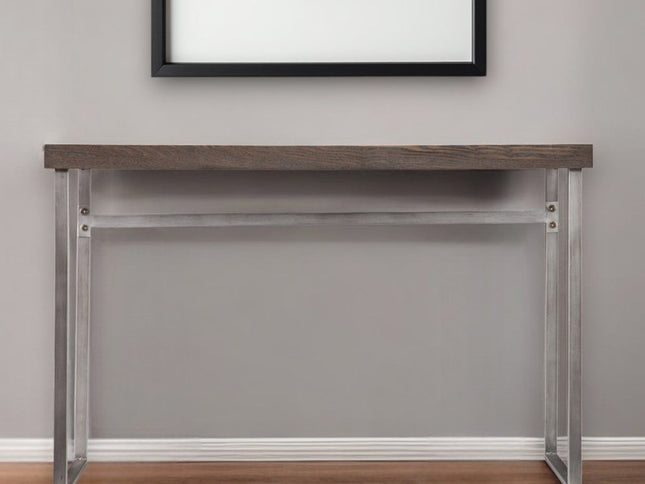 46" Gray Brown and Silver Distressed Sled Console Table