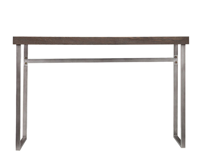 46" Gray Brown and Silver Distressed Sled Console Table