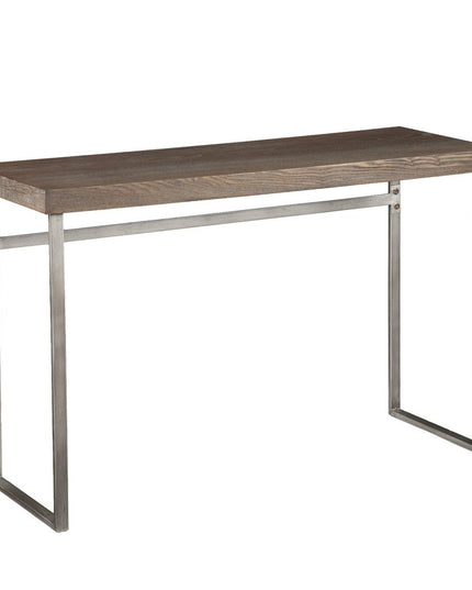 46" Gray Brown and Silver Distressed Sled Console Table