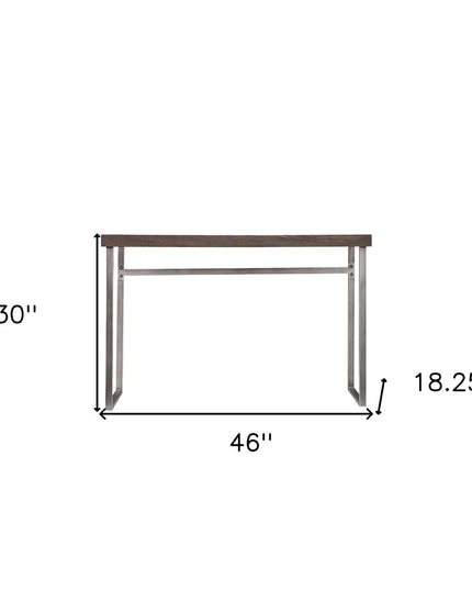 46" Gray Brown and Silver Distressed Sled Console Table
