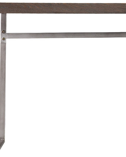 46" Gray Brown and Silver Distressed Sled Console Table