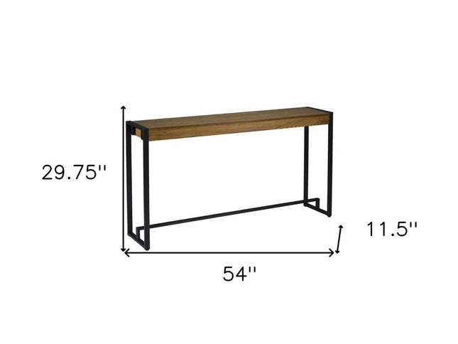 54" Gray Brown and Black Distressed Sled Console Table