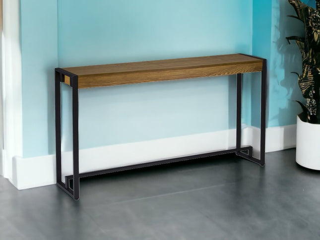 54" Gray Brown and Black Distressed Sled Console Table