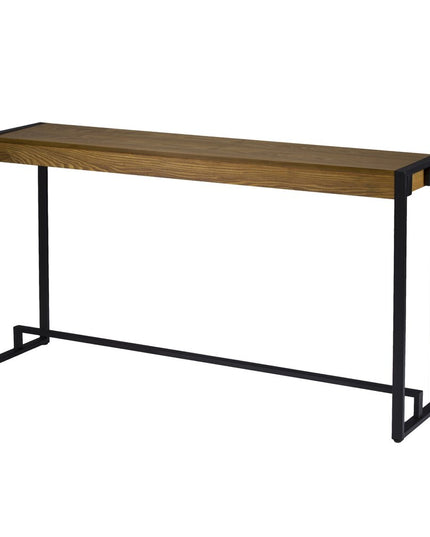 54" Gray Brown and Black Distressed Sled Console Table