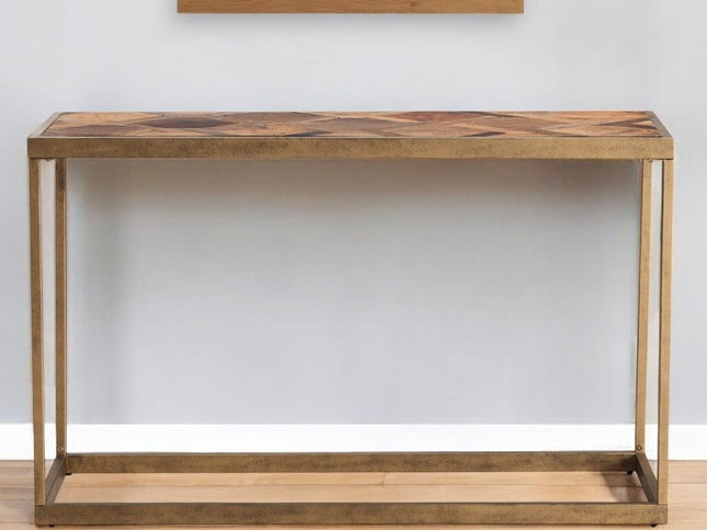 48" Natural and Brass Reclaimed Wood Frame Console Table