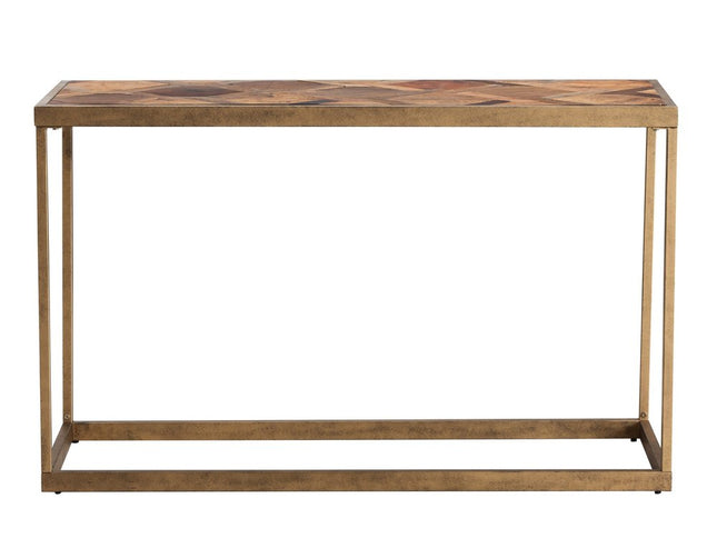 48" Natural and Brass Reclaimed Wood Frame Console Table
