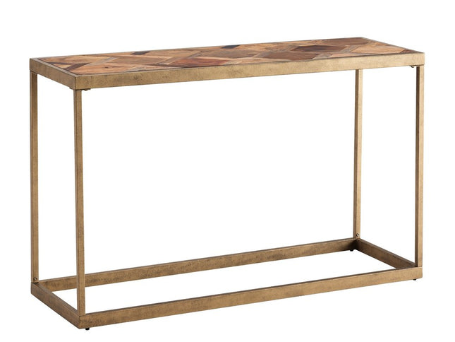 48" Natural and Brass Reclaimed Wood Frame Console Table