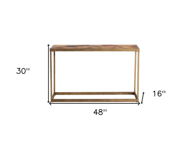 48" Natural and Brass Reclaimed Wood Frame Console Table